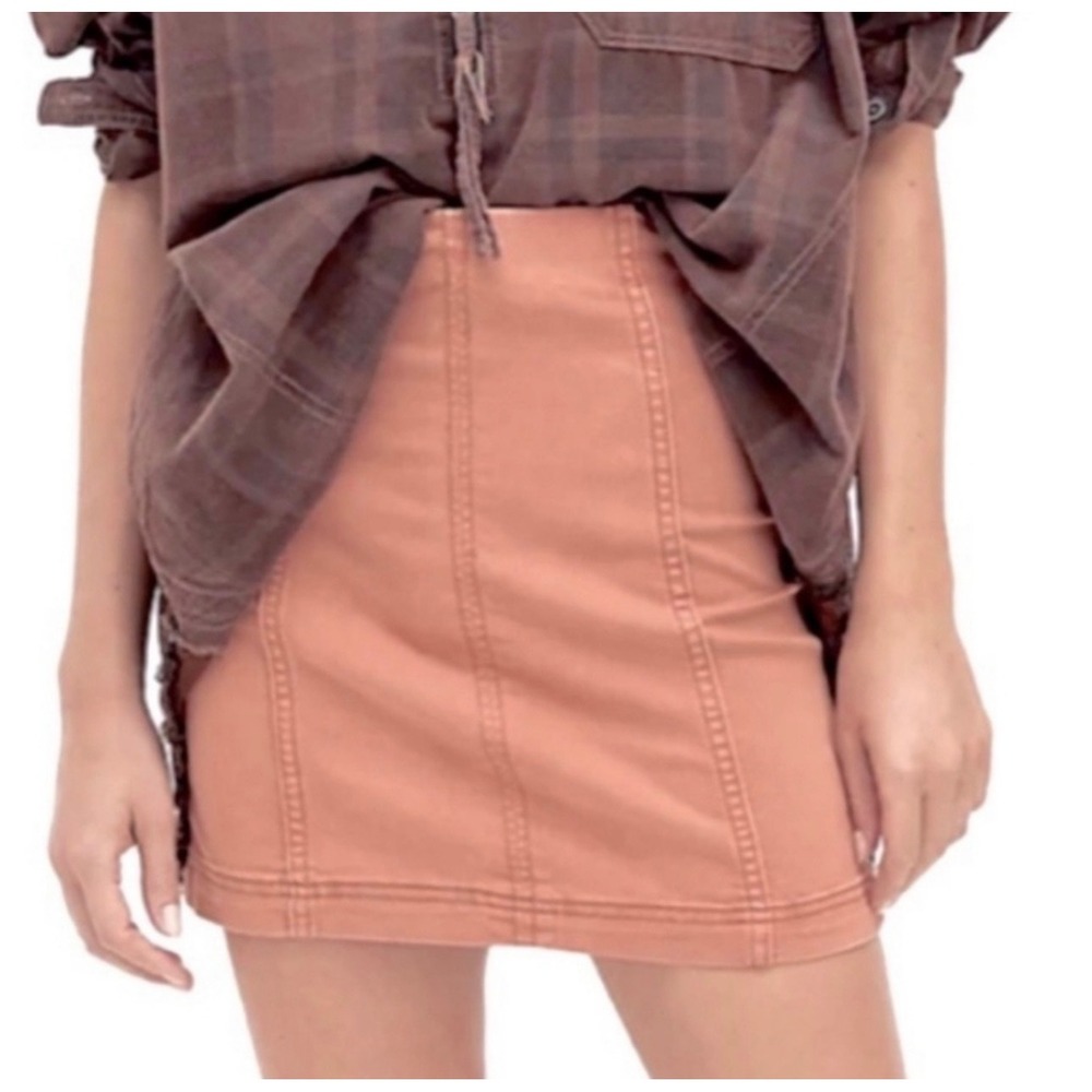 Free People Modern Femme Mini Skirt Dusty Rose Pink Seamed Stretch Size 4